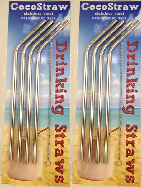 Stainless Steel Drinking Straws- Set of 8 straws + 2 straw Cleaners - FUN! Handy, Elegant, Eco Friendly, SAFE, NON-TOXIC non-plastic or glass