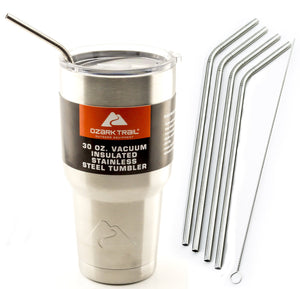 CocoStraw 4 Bend Stainless Steel Straws Ozark Trail 30-Ounce Double-Wall Rambler Vacuum Cups Brand Drinking Straw (4 Bend Straws 30oz)