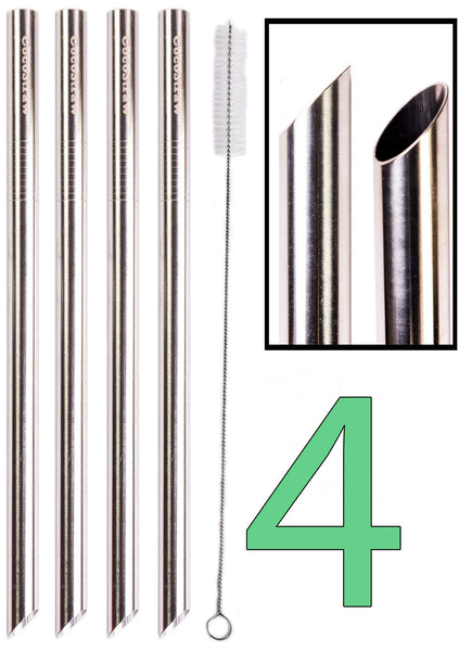 4 POINT END BOBA Straw Stainless Steel Extra Wide 1/2" x 9.5" Long Tapioca Pearl Bubble Tea Thick FAT - CocoStraw Brand
