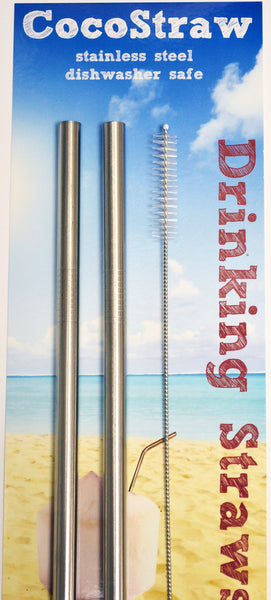 EXTRA LONG Stainless Steel Drinking Straws 10.5" Length 2 Qty - Wide Straight