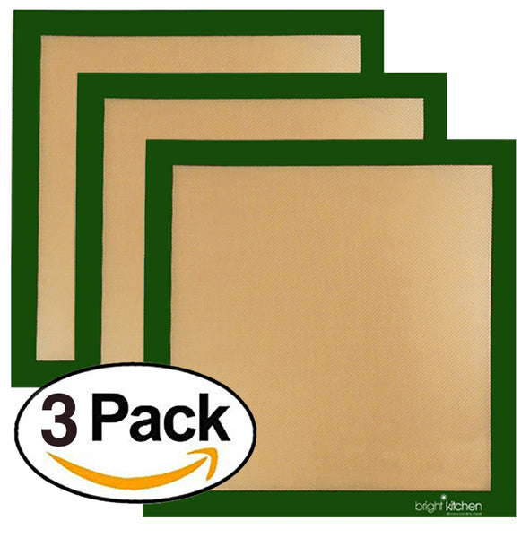 Set of 3 - 14" x 14" -Silicone + 3 Mesh Sheets Re-Usable Non-Stick Ultra Premium Dehydrator Sheets Compatible With Excalibur Silpat Tray Liner Flex Fruit Leather Roll Up Jerky Oven Baking Mat