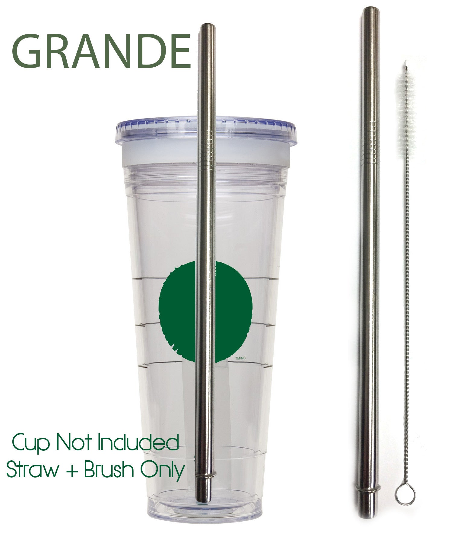 Replacement Straw + Brush for Grande Cup - Stainless Steel + Cleaner Grande Frappuccino Blended Cold To-Go Reusable Drink Tumbler